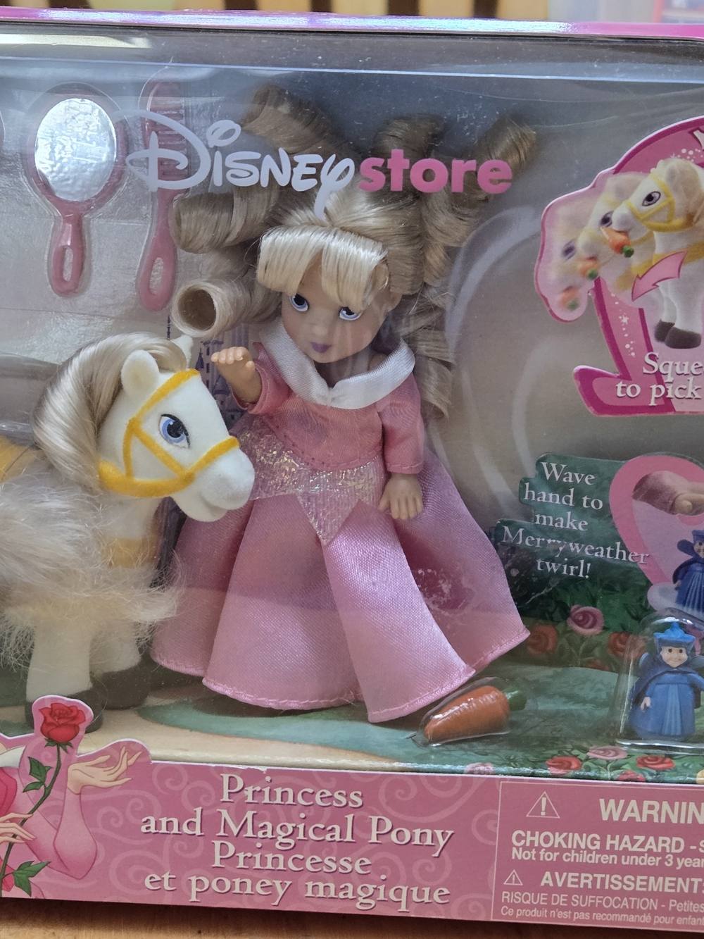 Vintage Disney Princess Doll with Pink Dress and White Pony